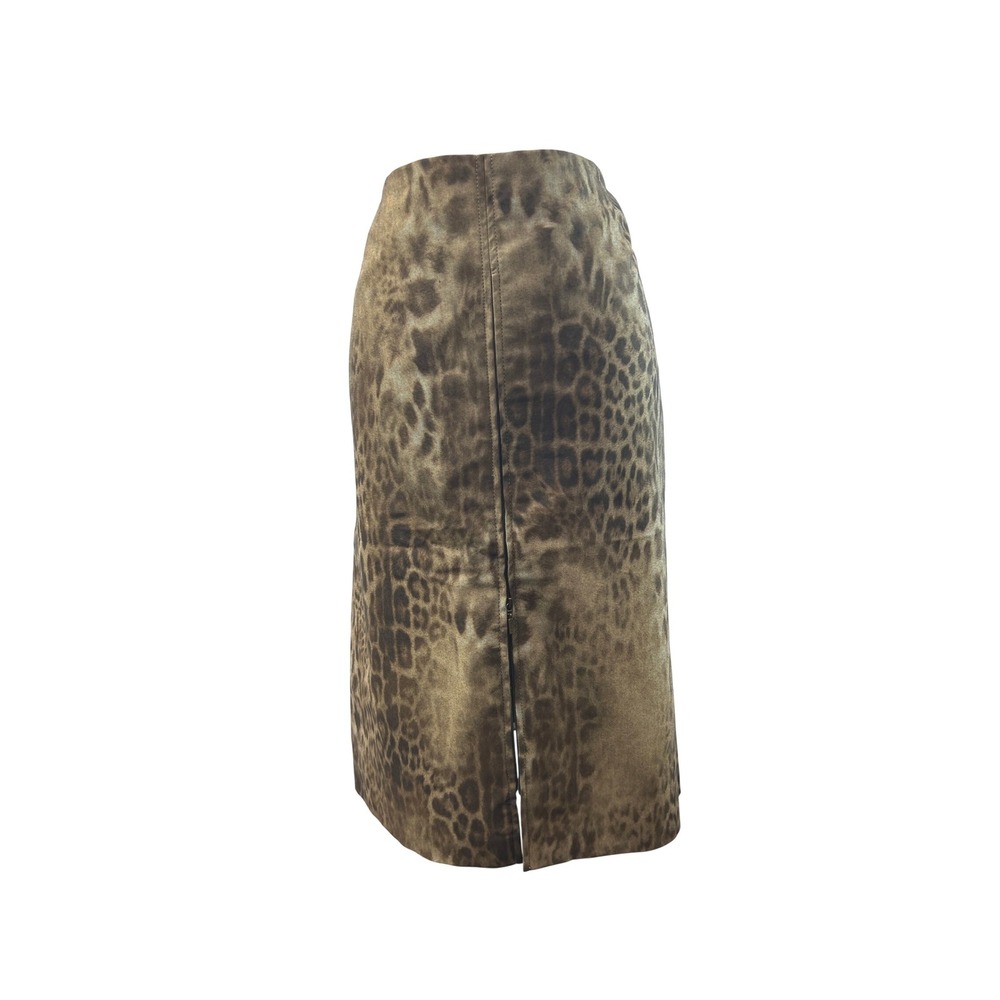 Bianca Pencil‎ Skirt Women 14 Brown Excellent Leopard Print Front Zip Midi